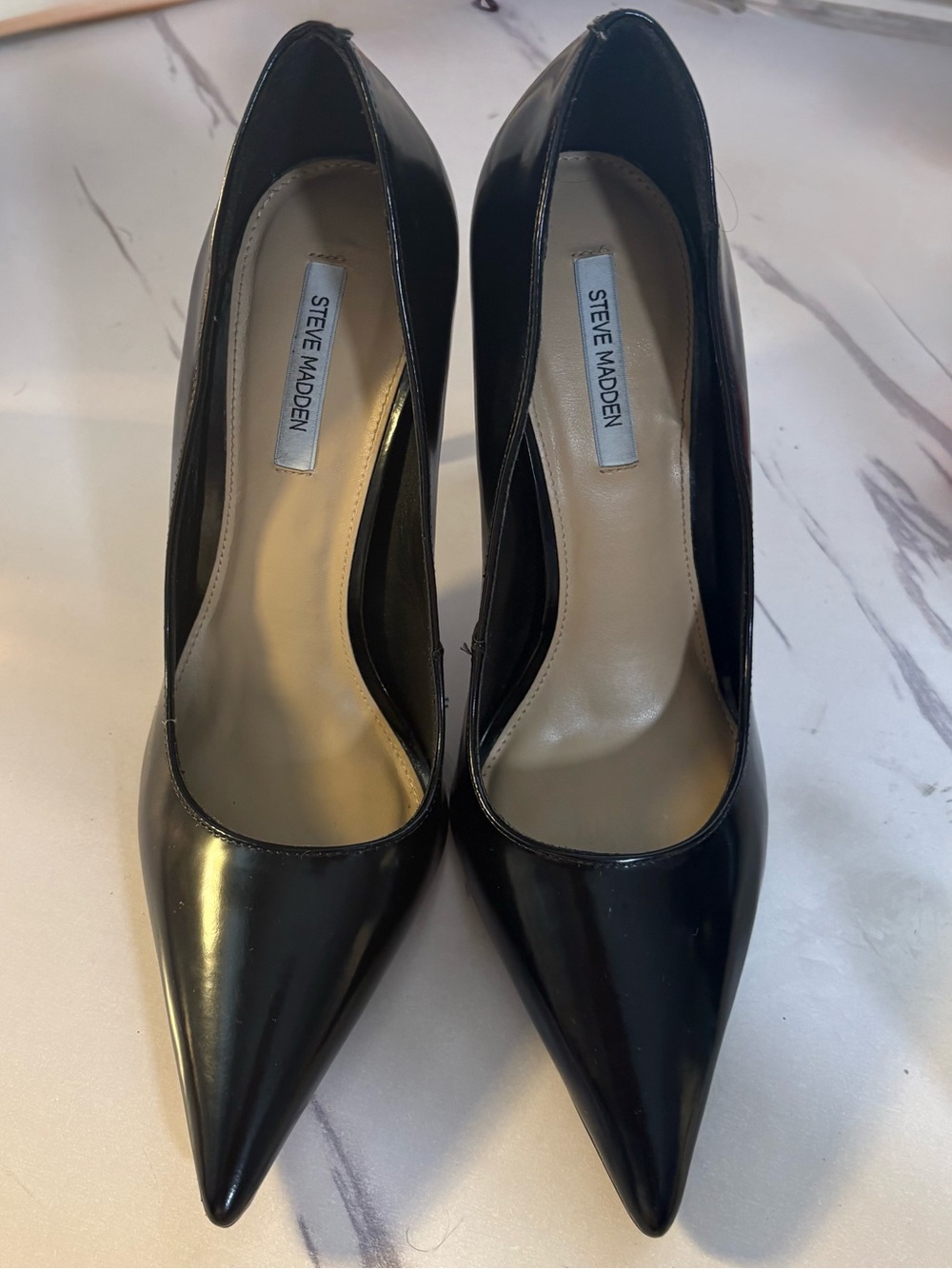 Steve Madden Black Patent Pointed-Toe Pumps